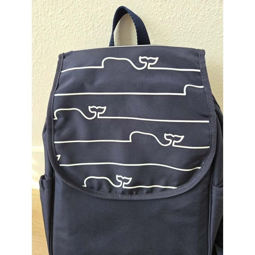 Vineyard Vines Navy Blue Whale Print Canvas Backpack Adjustable Straps